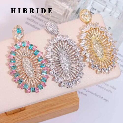 HIBRIDE New Beauty Colorful Flower Shape Drop Earrings For Women Bridal Jewelry Big Pendant Brincos E-898