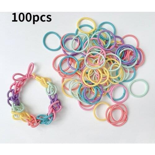 Women Girls 100 Pcs/set DIY Rainbow Lovers Bracelet Hair Circle Knitting Small Rubber Bands Jewelry Hair Accessories Candy Color