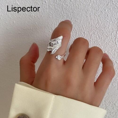 Lispector 925 Sterling Silver Korean Irregular Texture Wrap Ring for Women Rock Hip Hop Party Wide Ring Unisex Statement Jewelry