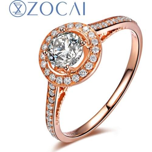 ZOCAI 100% natural diamond 0.5 CT in total F-G/SI 18K rose gold diamond engagement women ring fine jewelry W02779