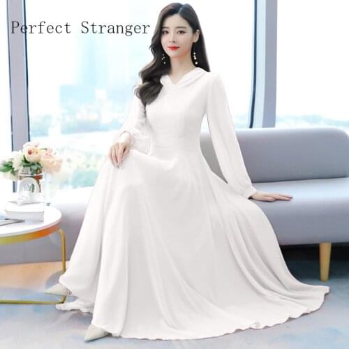 2021 Spring Summer New Arrival Bohemian Style Hooded M-4XL Solid Color Long Sleeve Women Chiffon Long Dress