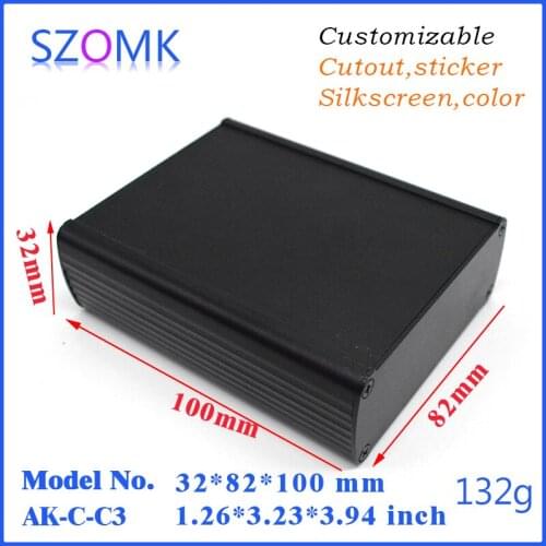 10 pcs, 32*82*100mm black extruded aluminum control enclosure box junction box power distribution pcb box switch housing case