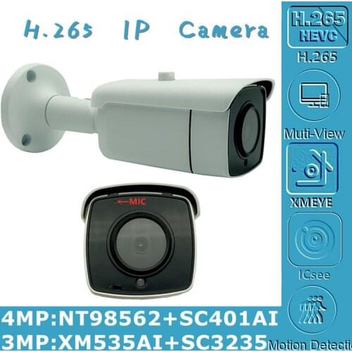 4/3MP Built-In MIC Audio H.265 IP Metal Bullet Camera Outdoor IP66 NT98562+SC401AI 2560*1440 Onvif CMS XMEYE IRC P2P Radiator