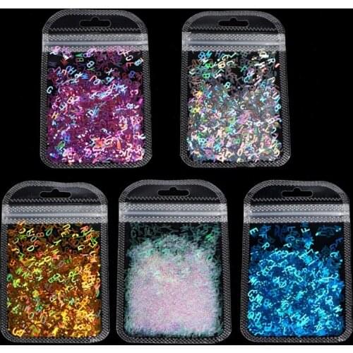 5 Colors Alphabet Holographic Letters Chunky Glitter Epoxy Resin Sequins 2g Per