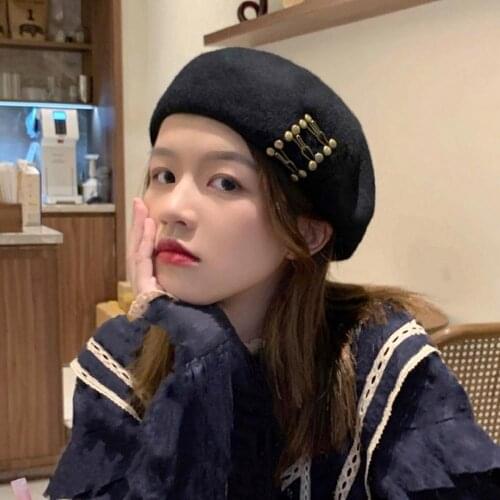 60% Dropshipping!!Autumn winter hats women beret adjustable metal buttons to keep warm all-match beanie hat