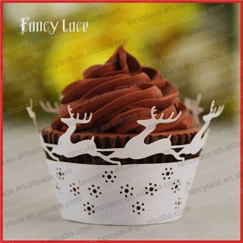60pcs Christmas Decorations Laser Cutting Paper Cupcake Wrappers, Deer Table Cake Decoration Liners Paper Supplies free shipping