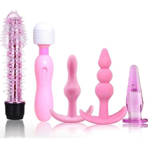 Anal Butt Plug Vibrator Set Magic Wand G Spot Vibrating Dildo For Woman Massager Cilt Stimulator Av Stick Adult Sex Toys For Men
