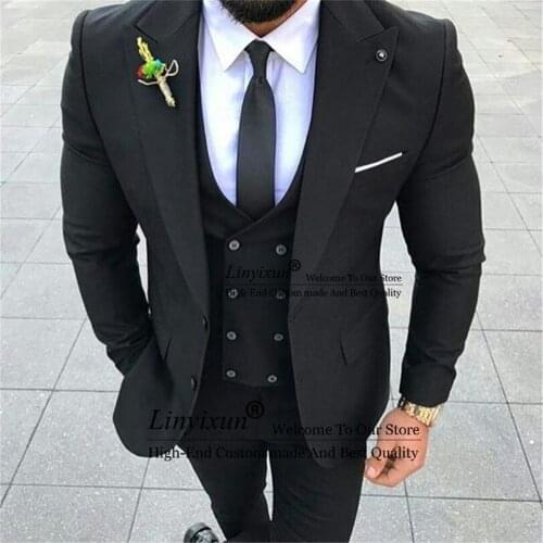 Black Casual Mens Suit for Wedding Groom Tuxedos Formal Business Groomsman Suits 3Pieces Terno Masculino (Jacket+Pant+Vest)