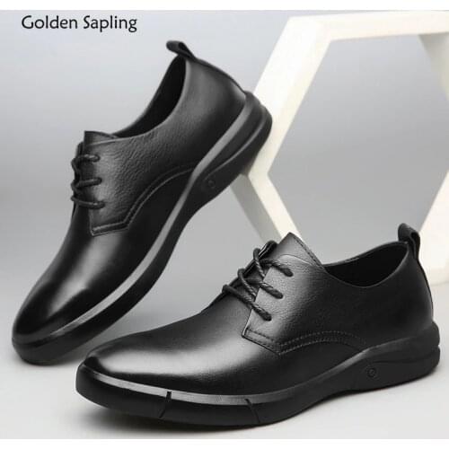 Golden Sapling Business Derby Shoes Men Genuine Leather Oxfords Dress Loafers Fashion Mens Formal Shoes Classic Vintage Flats