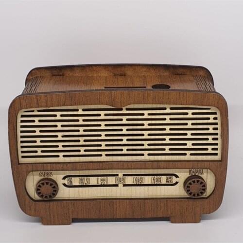 Rustic Wooden Radio Piggy Bank Collect Coins and Banknotes Stylishly Designed Home Office Accessory