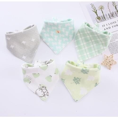 Baby Bibs 5pcs Triangle Double Cotton Cartoon Print Saliva Towel Infant Boys Girls Feeding Apron Bandana Eating Newborn Stuff