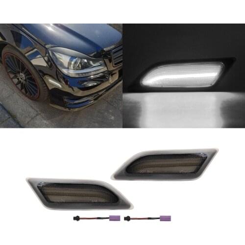 For Benz W204 C250 C300 C350 C63 AMG C-Class 2012-2014 Smoked White LED Side Fender Marker Lights