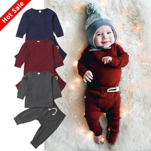 Cotton Baby Kids Newborn Pajamas PJs Sets Xmas Casual Sleepwear Nightwear Tops+Pants Clothes Set