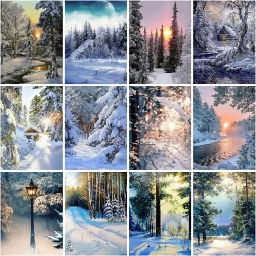 AZQSD Painting By Numbers Tree Winter Oil Painting Wall Art Hand Paint Kit Canvas Color By Number Landscape Diy Home Decor Gift