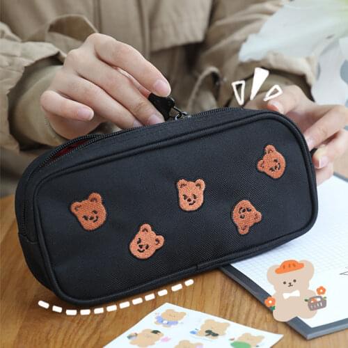 Kawaii Korean Pencil Bag Large Capacity Cartoon Bear Cosmetic Storage Holder Stationery Student School Supplies Kids Gift