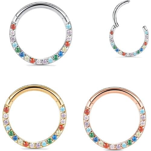 G23 Titanium 8-12mm 16G Zircon stone hight Segment Rings Open Small Septum Piercing Nose Earrings fashion body piercing jewelry