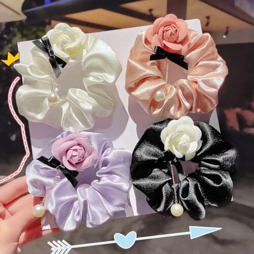 Korean Hair Accessories Fabric Large Intestine Circle Head Rope French Hair Circle Rose Pearl Pendant Hair Rope Lady Headdress