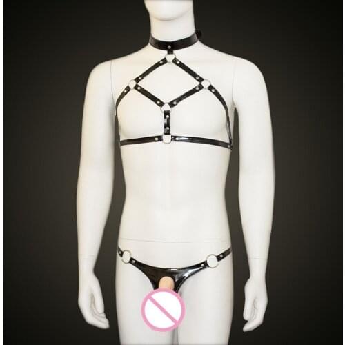 Wetlook Fetish Gay Latex Sissy Crotchless Panties Male Underwear Open Crotch G-Strings for BDSM Sex Erotic Panties with Hole