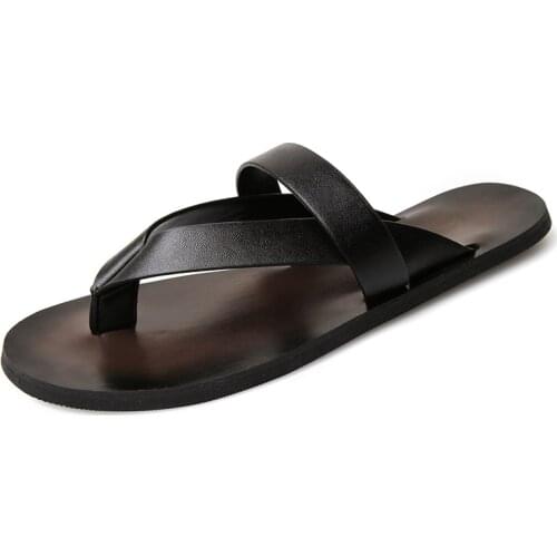 Mazefeng Brand Sandals Men PU Leather Slippers Summer Brand Soft Comfortable Beach Slippers Men Casual Cross Outdoor Slides A29