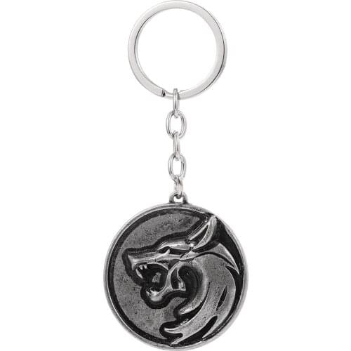 Metal wolf head keyring Wizard 3 Wild Hunt Game Key Chain alloy Wolf head Pendant Keychains Jewelry for Men hot sale