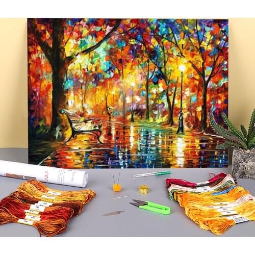 Colorful Night Printed 11CT Cross Stitch DIY Embroidery Complete Kit DMC Threads Painting Handiwork Hobby Knitting Jewelry