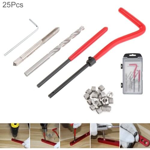 25pcs/set Metric M5 x 0.8 Thread Repair Insert Kit Coarse Crowbar and Tap Tapping for Car Professional Coil Drill Repair Tools
