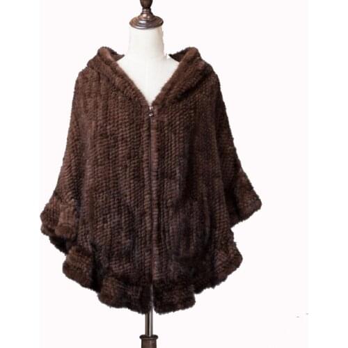 Real mink fur shawl Promise good quality Real knitted mink fur cape mink fur poncho mink tail fur shawl 2 colors OEM
