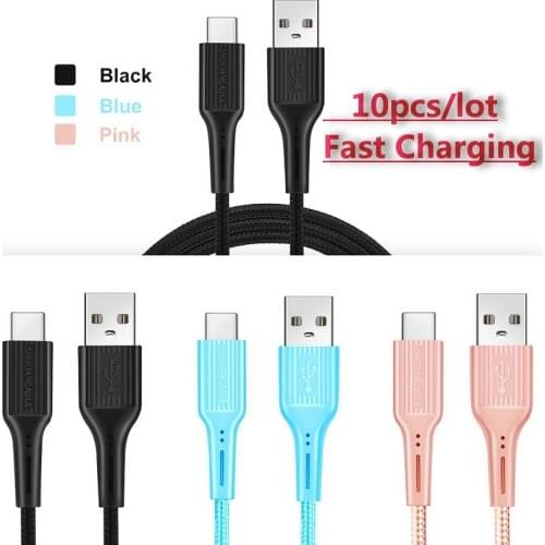 Wholesale USB Type C Cable 10pcs/lot 1m 2m 3m for Huawei Samsung Xiaomi Fast USB Charging Type-C Charger Data Cable