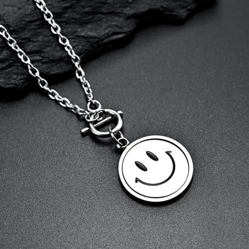 Fashion Simple Men And Women Rotating Smiley Face Necklace INS Hhip-Hop Street Couple Double-Sided Expression Pendant