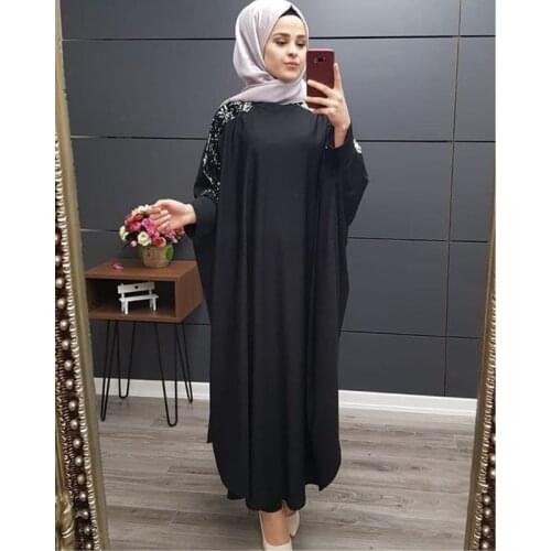 Plus Size Islamic Clothing Muslim Dress Women Dubai Turkish Long Robe Kimono Sequin Ethnic Style Seven-point Sleeve Wild Dresses