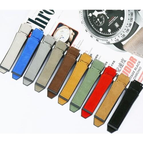 Watch Accessories Crazy Horse Leather Strap Folding Buckle Rubber Strap19mmx25mmFor Hublot Big Bang Womens and Mens Watch Band