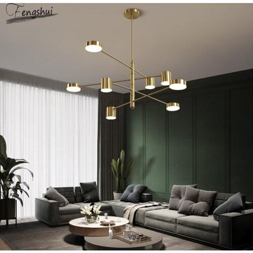 Luxury All Copper Living Room Chandeliers Modern Bedroom Bar Creative Lamp Restaurant Decor Nordic Copper 4/6/8 Heads Chandelier