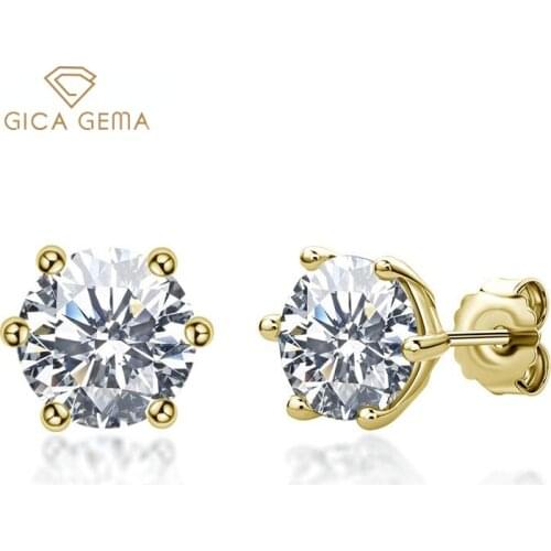 GICA Real 1 Carat D Color Moissanite Stud Earrings For Women 100% 925 Sterling Silver Gold Color Sparkling Wedding Fine Jewelry