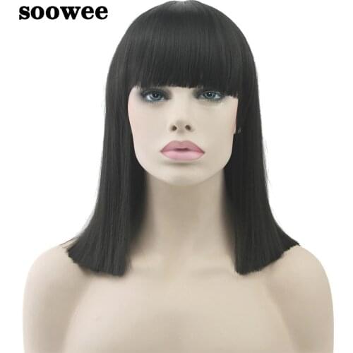 Soowee 8 Colors Straight Short Synthetic Hair Wigs Black Gray Red Party Hairpieces Heat Resistance Fiber Cosplay Wig for Women