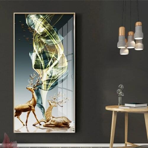 Modern Gold Moon Tree and Deer Canvas Wall Art Paintings for Living Room Bedroom Posters and Prints Home Decoration Picture