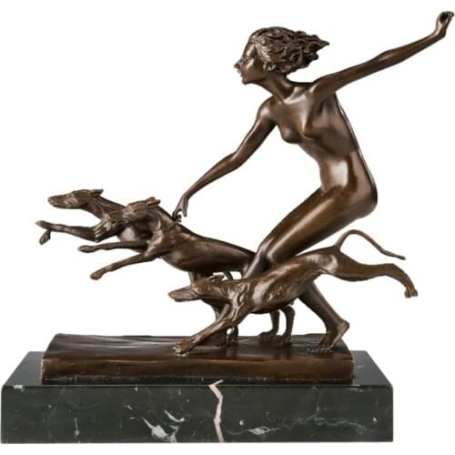 Diana Statue Hunting and Moon Goddess Sculpture Bronze Greek Artemis Nude Brass Figurine Living Room Decor Vintage Art