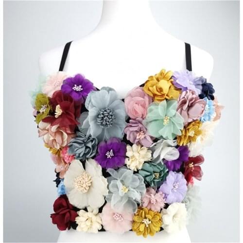 Floral Applique Camis Summe Womens Sexy Spaghetti Strap Bra Corselets 2020 Cropped Tops Party Bralette Dancer Club Bustier Vest
