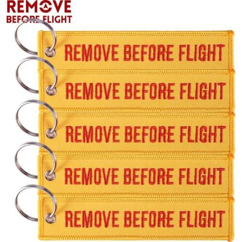 Remove Before Flight Fashion Keychain Orange Keyring Luggage Safety Tag Embroidery Motorcycle Key Chains for Aviation Gift 5PCS