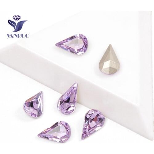 YANRUO 4300 Pear Drop Violet Charm Strass Stones Glass Sewing Rhinestone Jewelry Diamond Crafts Claws Frame