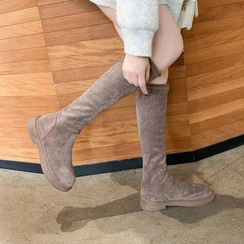 Suede Mid-Calf Solid Color Round Toe Womens Boots Low Heel Zipper Warm Boots Slim Women Shoes Boots Simplicity