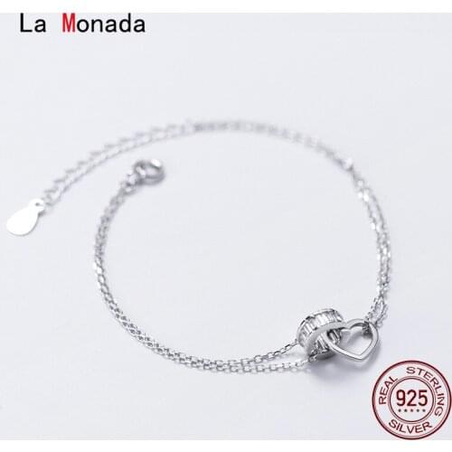 La Monada Fine Silver 925 Jewelry Bracelet Female Women Interlock Heart Chain Minimalist Bracelets For Women Silver 925 Sterling