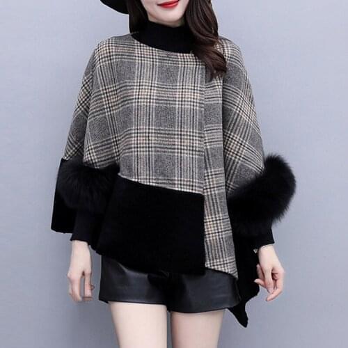 Autumn/winter Plaid Fashion Wool Blends Ponchos Clasp Womens Short Cape Coat Cloak Gothic Shawl Cardigan