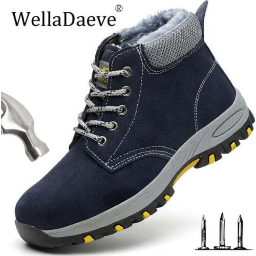 Winter Warm Mens With Velvet Safety Shoes Outdoor Construction Sneaker High Steel Toe Cap Protective Puncture Proof Work Boots