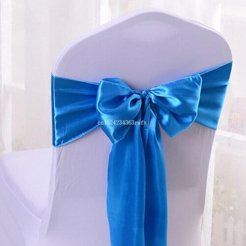 100pcs Satin Bow Tie Ribbon Chair Cover Sash Bands Hotel Banquet Chair Decor Wedding Party Decorative 17*275cm