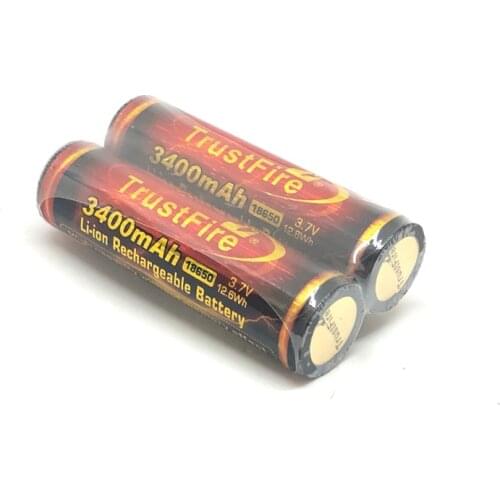 2pcs/lot TrustFire 18650 3.7V 12.6Wh 3400mAh Rechargeable Lithium Battery with PCB Protection For LED Flashlights Headlamps