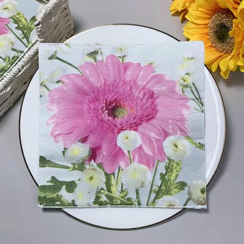 20Pcs/Pack Pink Daisy Flowers Decoupage Paper Napkins Flowral Tissues for Wedding Party Supplies Serviettes for Home Deccor New