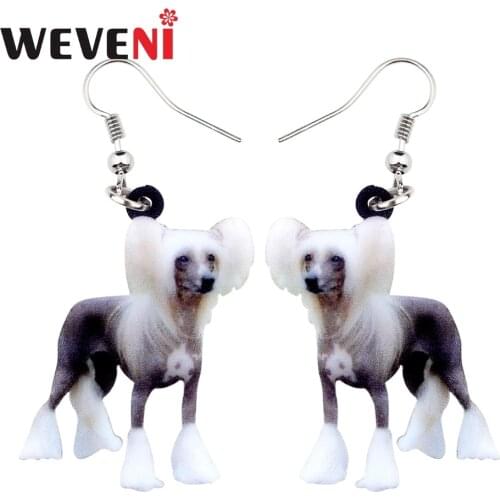 WEVENI Acrylic Elegant Chinese Crested Dog Earrings Big Long Dangle Drop Animal Jewelry For Women Girls Ladies Teens Accessory