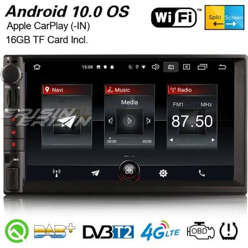 Erisin 2749 7" Carplay Android 10.0 Universal 2Din DAB+ GPS Car Stereo SWC Bluetooth DVR WiFi 4G TPMS OBD2 DVB-T2 USB Navigation