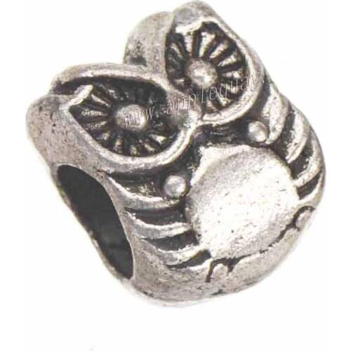 Wholesale Beads For Costume Jewelry DIY Craft Findings Round Leather Bracelets Owl Retro Silver Plated Metal Alloy 10*8mm 40pcs