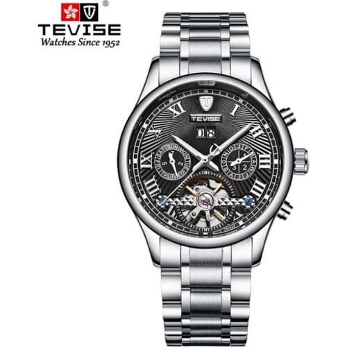 Fashion Casual TEVISE Tourbillon Mechanical Business Watches Mens Stainless Steel Real Tourbillon Man Watch relogio masculino